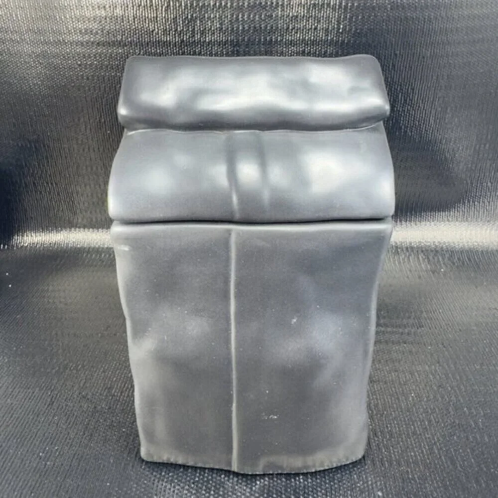 Chantal Ceramic Black Paper Bag Canister Container‎ Jar 48oz Porcelain Jar VTG